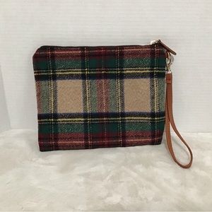 Plaid Wristlet Clutch Zip Top